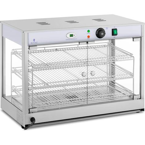 Vitrine chauffante présentoir chauffant de comptoir présentation (3 étages de 59 x 32 cm, 1200 watts, 25-85 °c, tiroir ramasse-miettes) (1/5)