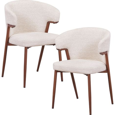 WAYNE - Lot de 2 chaises en tissu beige pieds couleur bois foncé (1/5)