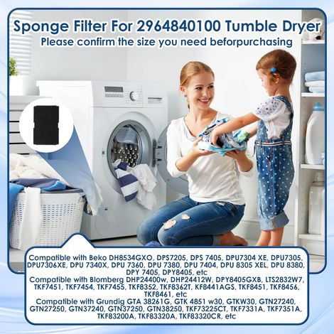 2 Pièces Filtre Seche Linge pour Beko, Filtre Éponge/Filtre Mousse 2964840100 pour Sèche Linge Pompe à Chaleur & Condensation Compatible avce Grundig, Blomberg, ElektraBregenz, 240 x 155 x 11 mm (1/2)
