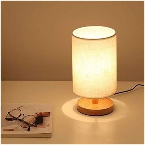 Lamp of Table of Bedside Round Lamp of Bedside with Lampshade-Day in Fabric and Wood for Bedroom, Desk Modern of Living room H281 (1/5)