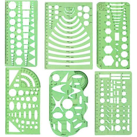 Ensemble de 6 gabarits géométriques transparents pour dessin, pochoirs en plastique, modèles de mesure pour bureaux et écoles. (1/4)