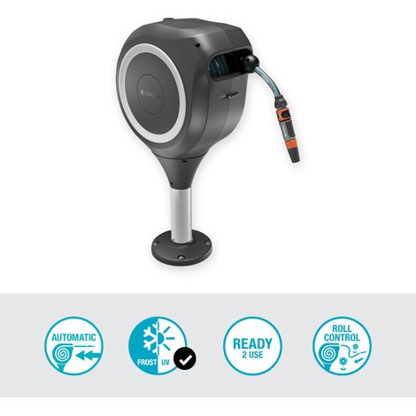 GARDENA Avvolgitubo da terrazzo RollUp S, tubo da 15 m incluso, riavvolgimento automatico, rotazione 360°, bianco (18607-20) (1/5)
