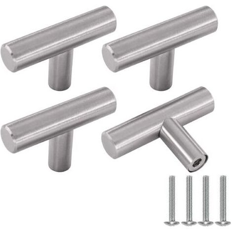 Poignée Meuble, Argent Boutons de Portes Pour Placards en Acier Inoxydable 4 Pièces Bouton de Meuble Cuisine Vintage avec Vis pour Commode, Armoire (1/5)