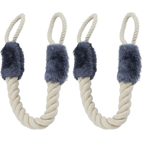 Relaxdays Rope Door Stoppers, Set of 8, 57 cm Long, Handle Blocker, Protection for Kids & Pets, Cotton, Beige/Blue/Grey