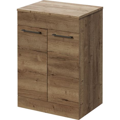 Napoli 460 Tobacco Oak 600mm 2 Door Vanity Unit for Countertop Basins - 600mm - Gunmetal Grey 160mm Handle