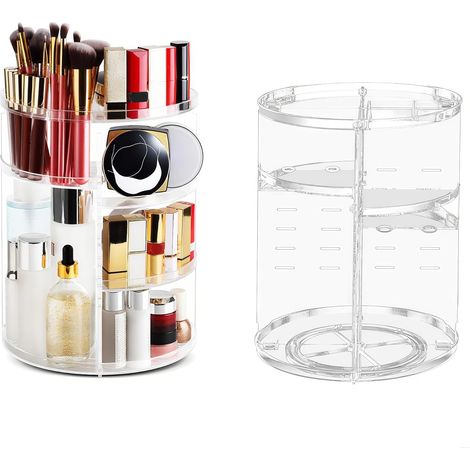 Expositor de cosméticos transparente giratorio de 360°, de gran capacidad ajustable, para estantes de encimera de baño.