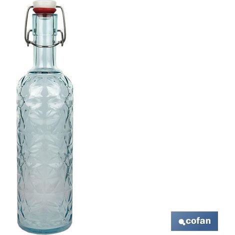 Bouteille en verre bleu clair avec bouchon à clip 1L (1/4)