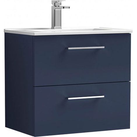 Nuie Arno Wall Hung 2-Drawer Vanity Unit with Basin-2 600mm Wide - Midnight Blue (1/7)