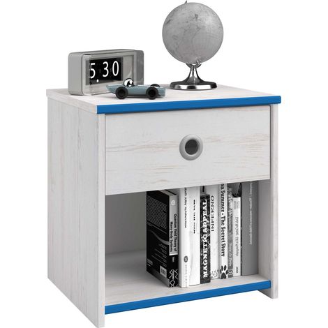 Table de chevet Smiley 1 tiroir - blanc/rose ou blanc/bleu (1/5)