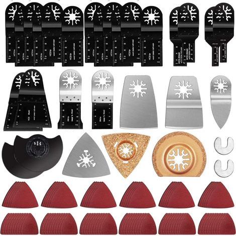 GENERIC-120 Pièce Lames de Scie, Accessoires d'Outil Multifonction Oscillant pour Bois, Plastique et Métal avec Triangles de Ponçage pour Skil Ridgid Craftsman Tacklife Ferm Wen Hi-Spec (1/5)