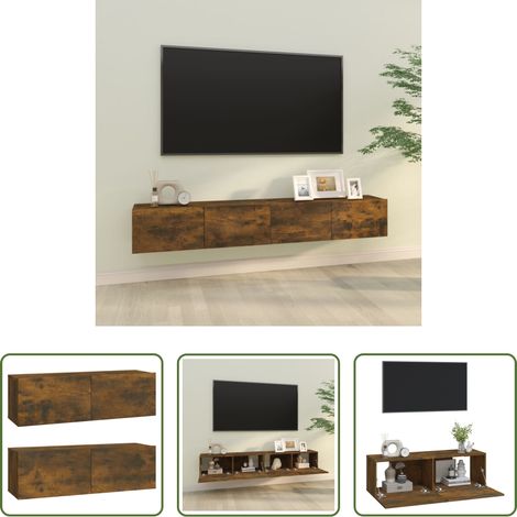 Meubles TV - Meubles TV muraux 2pcs chêne fumé 100x30x30cm bois d'ingénierie (1/5)