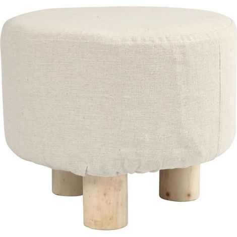 Pouf repose-pieds - 26 x 21,5 cm - Rembourré - 3 pieds en bois clair - Blanc