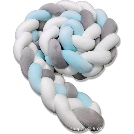 Tour de lit bébé en forme de serpent tressé, 300 cm, velours et coton PP, blanc, gris, bleu (1/3)