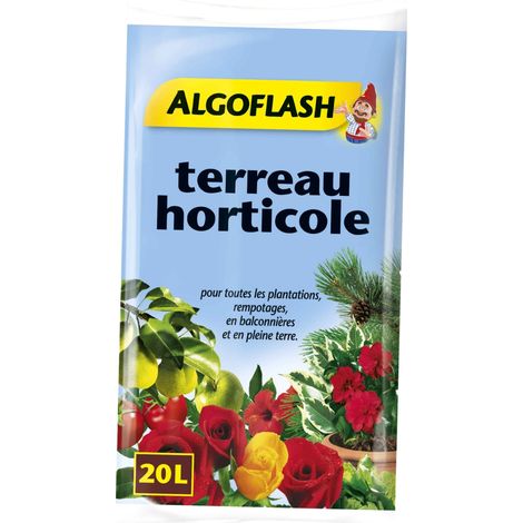 Terreau horticole 20 litres – Composition tourbes de sphaignes et algues – Utilisable en agriculture biologique – Substrat de qualité – Algoflash