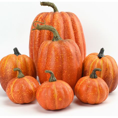 Benjia Décoration de Citrouille Extérieure Automne, Grande Petite Citrouilles Décorative en Mousse Artificielle Orange Pumpkin Decorations d'automne Halloween (Orange, 7 pièces) (1/5)