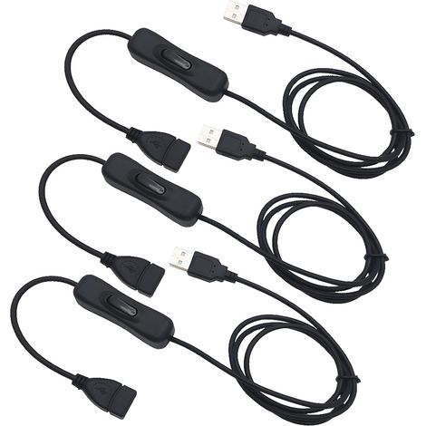 3 Pcs Rallonge USB avec Interrupteur, Câble USB Mâle à Femelle avec Interrupteur, Convient pour Enregistreur de Conduite, Lampe de Bureau LED, Ventilateur USB, etc (1M,noir) (1/5)