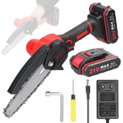 Mini Tronconneuse a Batterie , 6 Pouces Brushless Tronconneuse Electrique Sans Fil avec 2 Batteries 1200mAh, Elagueuse Batterie