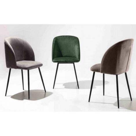 Chaise avec accoudoir moderne velours et métal noir Markaly - Lot de 2-Gris foncé (1/5)
