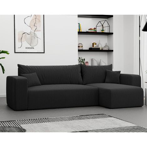 Ecksofa mit Schlaffunktion Sofa LUNA Stoff Poso Schwarz Ottomane Rechts