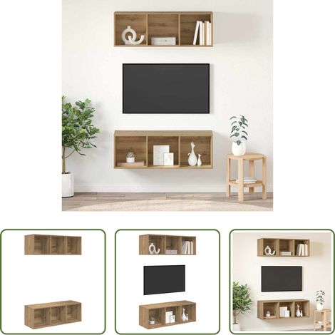 Wohnzimmer Schrank - TV-Schrankset Wandmontiert 2 pcs Artisan-Eiche 37 x 37 x 107 cm (1/5)