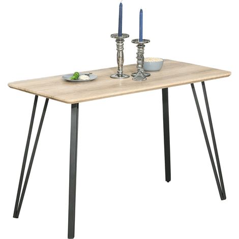 Table à manger design industriel grand plateau dim. 120L x 60l x 75H cm pieds métal noir en épingles MDF aspect chêne clair