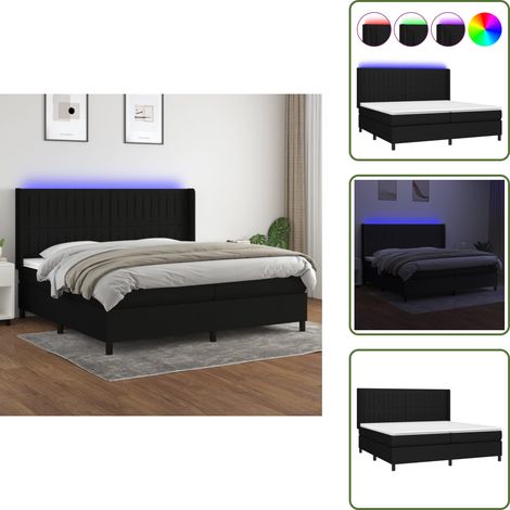 Sommier à lattes de lit matelas et LED Noir 200x200 cm Tissu - Lit Plateforme - Lit Design - Lit Moderne - Lit Avec Rangement - Lit Capitonné (1/5)