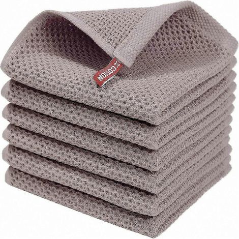Lot de 6 torchons gaufrés 34 x 34 cm chiffons de cuisine à absorption rapide avec boucle de suspension - Couleurs café clair/expresso (1/5)