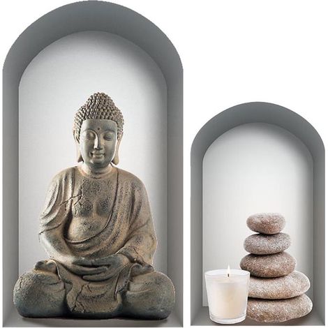 Autocollant Mural niche trompe l'oeil avec bouddha (1/2)