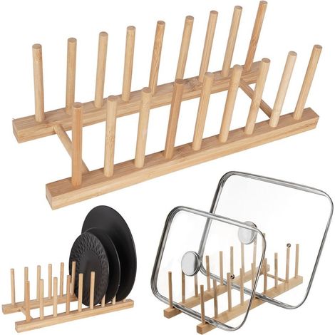 Soporte organizador de tapas para platos de cocina de bambú y madera (1/5)