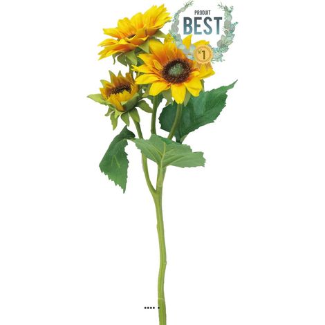 Tournesol artificiel en branche, 3 fleurs ouvertes, H 37 cm - BEST