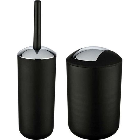 Poubelle Salle de Bain 6L et Brosse WC, Accessoire Salle de Bain Brasil Noir (1/4)