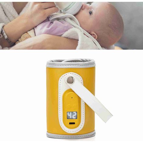 Chauffe-biberon USB avec affichage intelligent de la température, température constante, chauffe-biberon USB universel pour une utilisation en extérieur, jaune. (1/5)