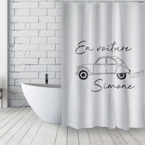 Rideau de douche Français Polyester 180x200cm DEUDEUCHE Noir & Blanc MSV (1/4)