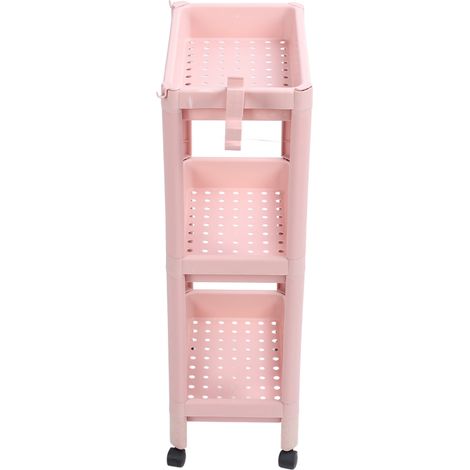 Étagère de rangement de sol pour salle de bain, multi-niveaux, stable et durable, autoportante, d'angle, rose, 3 niveaux (avec roulettes) (1/5)