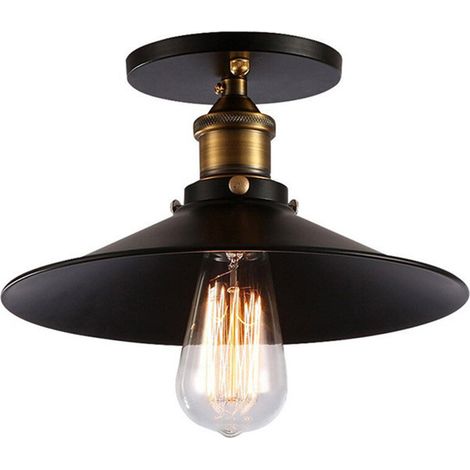 22cm Lampada da Soffitto Vintage Retrò E27 Lampadario Ferro Forma di Cappello per Camera da Letto Scale Soggiorno Nero