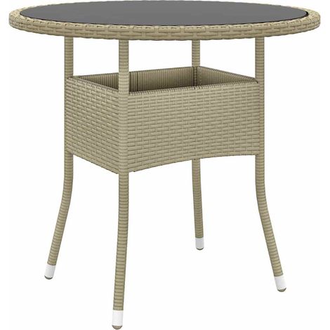 Table d'extérieur Table de salon de jardin - Ø80x75 cm Verre trempé/résine tressée Beige BV811698 - BonneVie (1/3)
