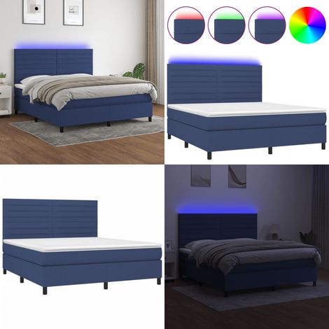 Boxspringbett mit Matratze & LED Blau 160x200 cm Stoff - Boxspringbett - Doppelbett - Schlafsystem - Bettenrahmen - Lattenrost - Home & Living (1/5)