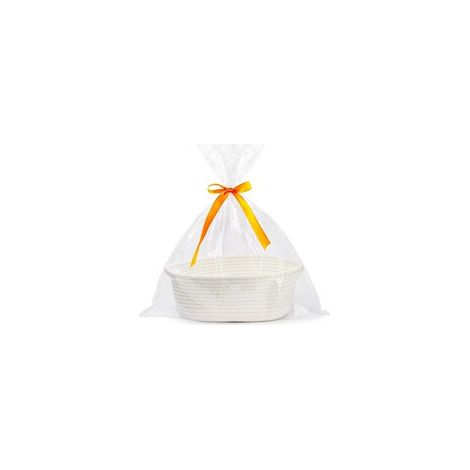 Petit panier tressé de style scandinave minimaliste avec sacs cadeaux et rubans, panier cadeau vide, rangement pour les jouets de bébé dans la chambre d'enfant, corde en coton, 30 x 20 x 12 cm, blanc (1/5)