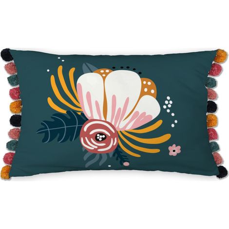 Coussin déhoussable avec pompons 30 x 50 cm Champetre (1/2)