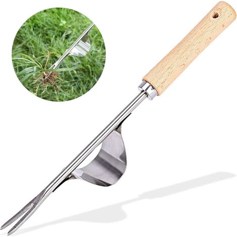 Désherbeur manuel en acier inoxydable avec poignée en bois, pour jardin, pelouse, terres agricoles – DELKEVIC (1/5)