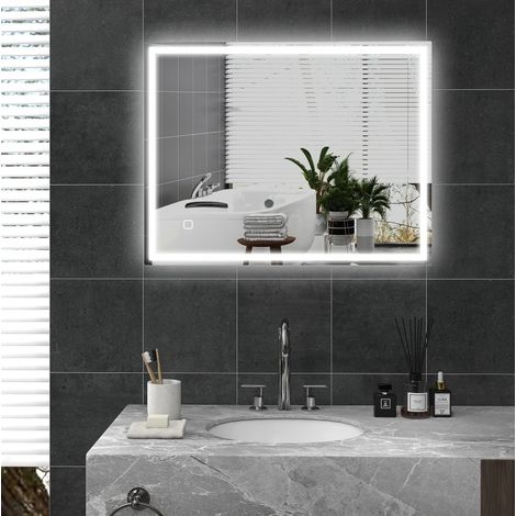 Espejo de baño LED 90 x 70 cm con memoria, 3 colores de luz, plateado DESVIAE (1/5)
