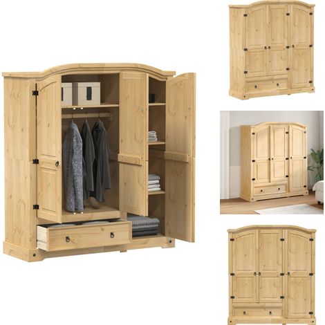 Garde-robe Corona 151,5x52x170 cm bois de pin massif - Meuble De Rangement - Armoire - Dressing - Placard - Bois Massif (1/5)