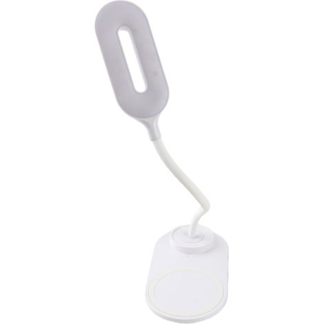 Lampe de bureau LED avec chargeur sans fil, bras flexible pivotant, commande tactile, 3 niveaux de luminosité, blanche. (1/5)