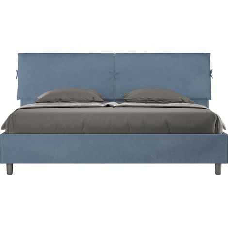 Letto Matrimoniale King Size 200x200 cm con Rete Testata con Cuscini Imbottito in Microfibra Mados Blu (1/5)