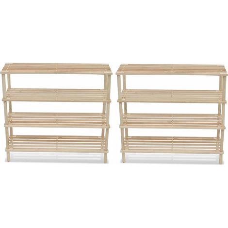Range-chaussures à 4 étagères 2 pcs Bois de sapin solide (1/5)