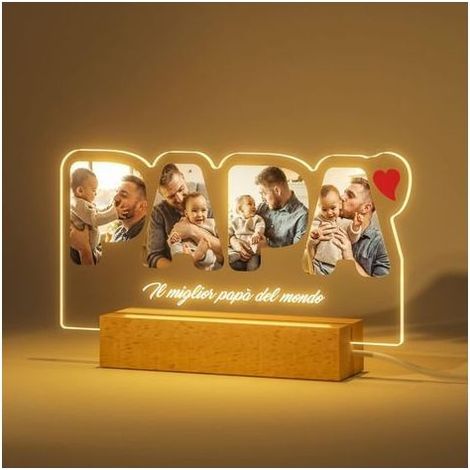 Lampe Photo Personnalisée Cadeau Papa Veilleuse Anniversaire Personnalisée Fête des Pères Idée Cadeau Plaque Plexiglas Décorations Maison Veuillez contacter le service client pour envoyer des photos d (1/5)