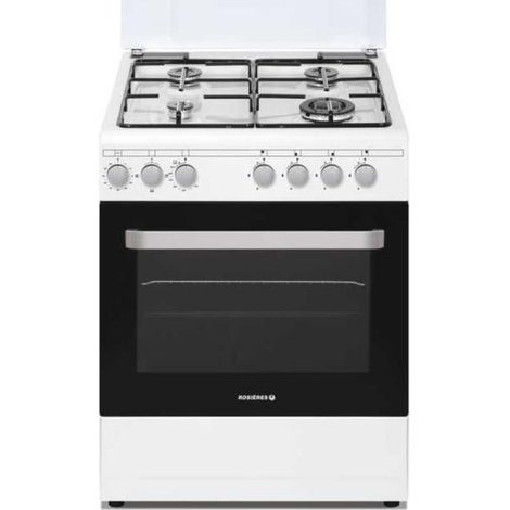 Rosieres – Cuisinière gaz 4 feux – Four à convection naturelle – Nettoyage par catalyse – Brûleur ultra-rapide 3,5 kW – Énergie A – Dimensions 59,8 x 86 x 61 cm