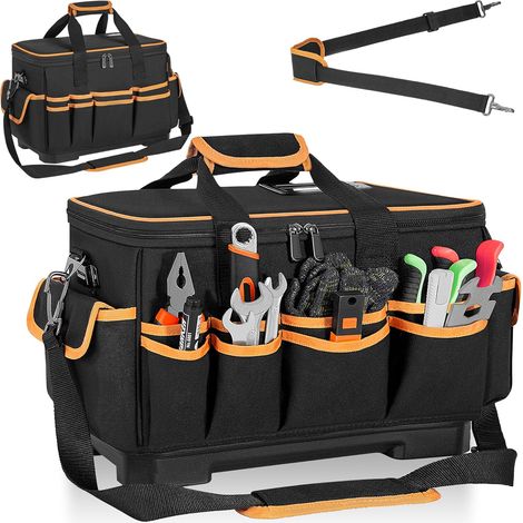 34,5x21x26CM Sac à Outils avec 26 Poches et Grande Capacité, Sac de Rangement pour Outils avec Bretelles réglables, Double Fermeture Éclair, Base Rigide Imperméable (1/5)