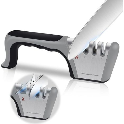 Aiguiseur de couteaux 4-en-1 – Affuteur pour inox et céramique – Poignée ergonomique – Base antidérapante pour stabilité (1/5)