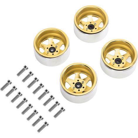 4 RC-Car-Felgen, 2,2 Zoll Durchmesser, Metall, einfache Montage, kompatibel mit AXIAL SCX10 90046 und Traxxas 1/10, goldfarben. (1/5)